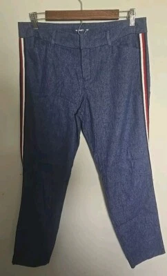 Pantalones al Tobillo Pixie Azul Marino Antiguo Mezcla Algodón Lino Talla 8 Excelente Estado  Foto 1 de 4