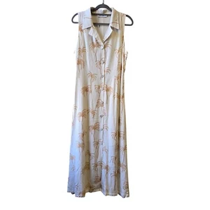Petal & Pup Galia Palm Print Button Front Midi Dress Linen Blend Sleeveless Coll - Picture 1 of 10