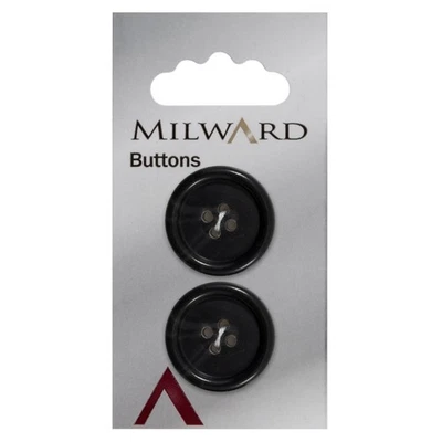 Milward Buttons: Carded: 25mm: 5 Packs of 2: Black: 4-Hole - Image 1 of 2