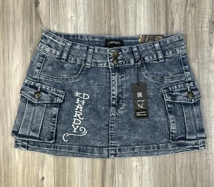 Ed Hardy Heart Dagger Cargo Skirt Light Wash, Womens Size 26, Brand New - Picture 1 of 8