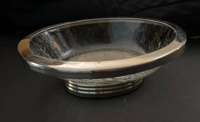 "Jabonera de vidrio craquelado sofisticada de colección borde de metal tono plateado 5,5x4x2""" Foto 1 de 4