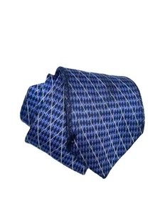 VTG Burberry Blue Black Check Striped Mens Silk Neck Tie 3.75” Wide - Picture 1 of 8