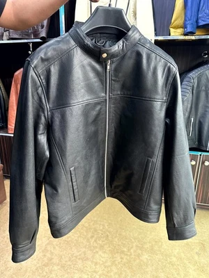 Men’s Black Leather Jacket with Quilted Lining – Comfortable and Stylish, Zipper - Image 1 of 4