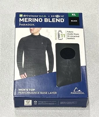 Top Paradox Para Hombre 1/4 Cremallera Mezcla Merino Rendimiento Capa Base, Negro, Talla XL Foto 1 de 4