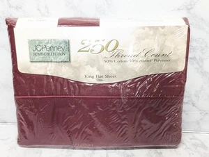 Hoja plana vintage JCPenney tamaño king 250 hilos mezcla 50/50 arándano - Imagen 1 de 7