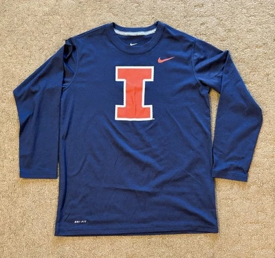 Illinois Fighting Illini Nike Dri Fit Youth Medium Football Navy Long Sleeve - Image 1 of 4