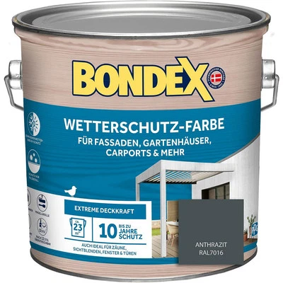 Bondex Wetterschutz-Farbe Holzschutz Aussen Farbe Seidenmatt deckend anthr. 2,5L - Bild 1 von 4