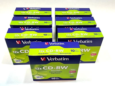 Lot of 200x Verbatim 12x Cd-RW Media - 700mb - 120mm  - 10 Pack Slim Case - Image 1 of 4