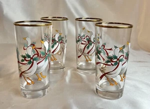 Vintage Mikasa Set Of 4 Festive Christmas Goose glasses 15 oz. With Gold Edge - Picture 1 of 4