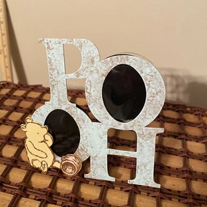 Vintage Winnie the Pooh Picture Frame Metal Free Standing Pooh Logo Wallet Size - Picture 1 of 6