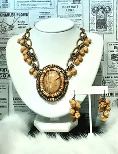 CHICO'S Fabulous Natural (Picture Jasper) Stone, 10"L Necklace+2"L Earrings Jy3 - Picture 1 of 13