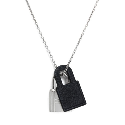 HERMÈS HERMES Oakery Pm Cadena Collana Ciondolo Pelle di Vitello Veloce e Placcato Palladio Nero