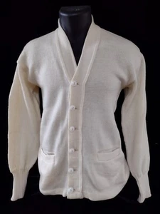 Vintage 50s 60s Indian Brand Virgin Wool cream/White Cardigan sweater - Picture 1 of 7