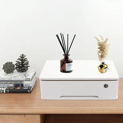 Desktop Storage Box with Lockable Drawer Office Supplies Drawer Organizer White - Image 1 of 4