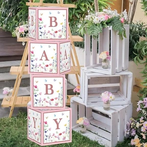 Decoraciones de Baby Shower de flores silvestres para niñas cajas florales de bebé con letras para B - Imagen 1 de 8