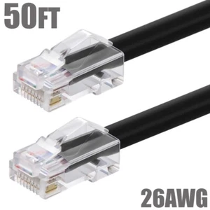 50FT CAT6A RJ45 Network LAN Ethernet Non-Boot Cable Cord 26AWG Copper Black - Picture 1 of 5