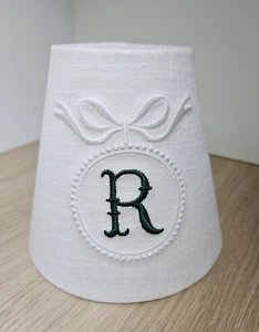 Linen Candle Clip Shade Monogram Embriodery Personalised French Chic New Lights - Picture 1 of 5