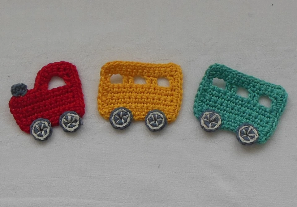 Applikation gehäkelt, Eisenbahn 3 teiliges Set, Aufnäher, neu Handarbeit - Bild 1 von 1