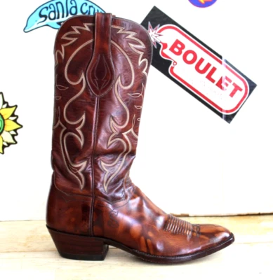 Botas masculinas vintage de mármore conhaque ocidental TO STANLEY, tamanho 10,5 M fabricadas nos EUA. - Imagem 1 de 4