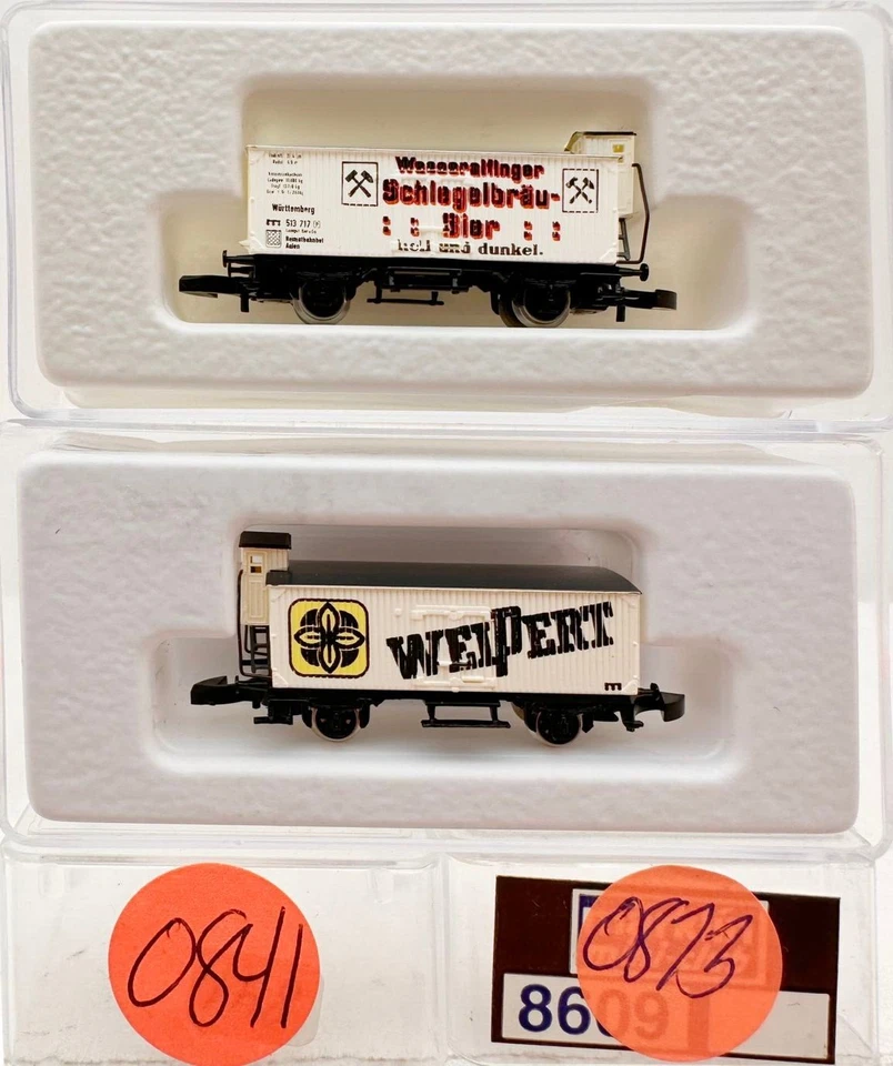 MARKLIN Z SCALE  M/M 0841 & 0873  2 COLLECTOR REFRIGERATOR Cars C8 Cardboard Box - Image 1 of 1