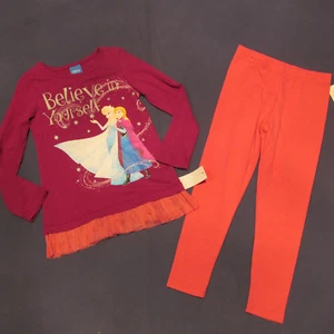 NWT Disney Frozen 2pc Set LS Top Leggings 4 Elsa Anna Princess Ruffled Hem New - Picture 1 of 4