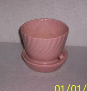 Vintage Brush Pottery Flower Planter Pot with Saucer Pink - Picture 1 of 5