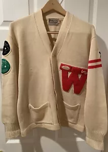 Vtg 1959 Greene County PA Wool Sweater Varsity Letterman Cardigan Sz 44 Patches - Picture 1 of 24