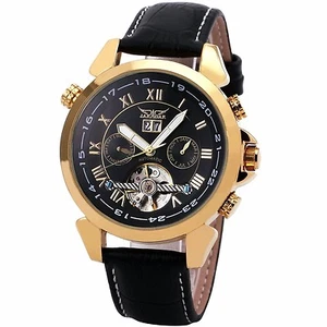 Reloj mecánico automático para caballeros JARAGAR correa de cuero con fecha fluorescente esqueleto - Imagen 1 de 33
