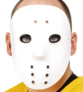 Halloween Fancy Dress Hockey Face Mask White Plastic Mask by Smiffys - Picture 1 of 8