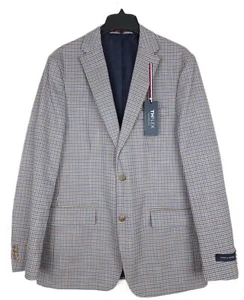 Tommy Hilfiger Men's Modern-Fit Stretch Sport Coat Brown/Blue Check 42L NWT - Picture 1 of 4