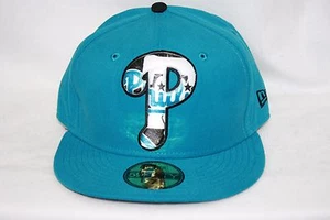 NEU Herren New Era Phila Phillies 59FIFTY türkis blau Baseball eng anliegende Mütze Kappe - Bild 1 von 3