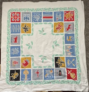 Vintage Swedish Provinces Souvenir Linen Tablecloth 48" Square - Picture 1 of 4