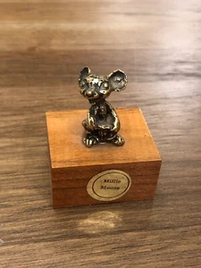 Vintage Small Cast Metal Millie Mouse on Wood Block 1-3/4" tall - Picture 1 of 6
