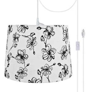 1-Light White Plug-in Swag Pendant with White Hardback Empire Fabric Shade - Picture 1 of 3