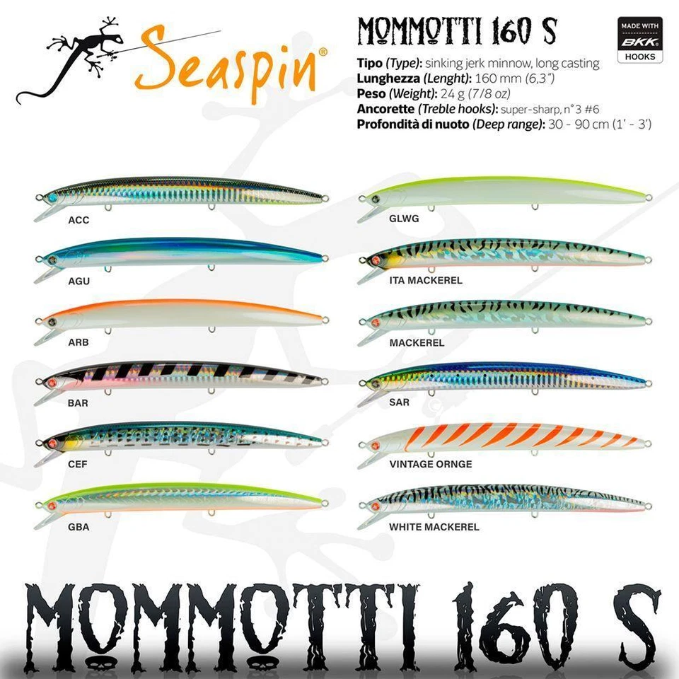 ARTIFICIALE SPINNING SEASPIN MOMMOTTI 160 S ESCA MINNOW LONG JERK BARRACUDA SERR - Immagine 1 di 1