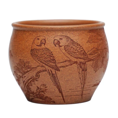 Taza de té hecha a mano marcada real Yixing Zisha Duan taza maestra de arcilla loro taza tallada Foto 1 de 4