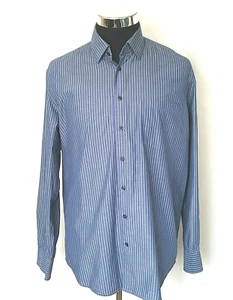 Alan Flusser Dress Shirt Men's Size Large Button Front Cotton Blue Green Stripes - Picture 1 of 12