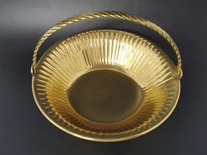 Brass Pedestal Ribbed Bowl / Basket / Dish with Handle Vintage India - Picture 1 of 13