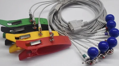 ALPTA Set Schiller 10 leads Ecg Ekg Cable With Chest Suction Cup Bulb and Limb Clamp