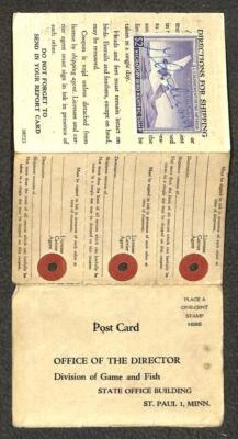 USA RW17 DUCK STAMP HENNEPIN MINNESOTA HUNTING LICENSE POSTCARD 1950 - Image 1 of 2