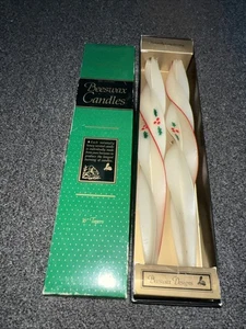 Vtg Christmas Beeswax Candles Holly Berry Spiral Twist Red/White Tapers 16” - Picture 1 of 7