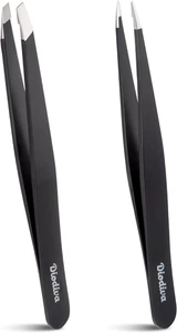 2-Pack Slant and Point Tip Tweezers for Eyebrows and Hair Removal - Black - Picture 1 of 12
