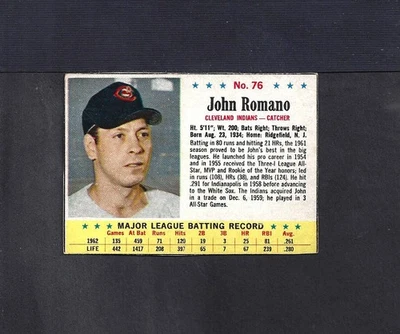 1963 POST SET BREAK #76 JOHN ROMANO-2--INDIANS--NO CREASES--EX/MT/NR/MT++ - Image 1 of 2