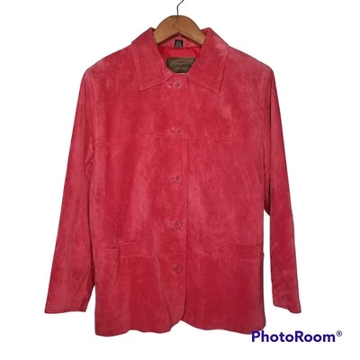 St John's Bay Raspberry Pink Red Suede Jacket Petite Medium Washable - Image 1 of 4
