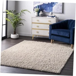  Kara Solid Shag Area Rug - 6'7" x 9' Shag Area Rug Casual Beige Rugs for  - Picture 1 of 7