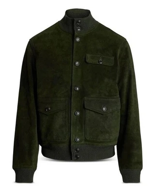 $898 NWT Polo Ralph Lauren Roughout Jacket Mens Sz Large Suede Bomber Dark Green - Image 1 of 4