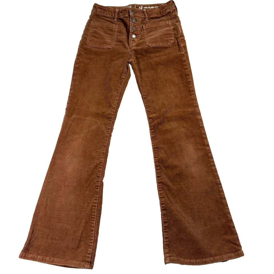 Gap Kids Flare Pants Brown 12 High Rise 70s Corduroy 24x27 Retro Y2K Style - Image 1 of 4