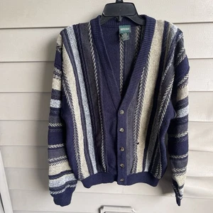 Vintage IRVINE PARK Multicolor Knit Abstract Geometric Acrylic Cardigan Mens L - Picture 1 of 9