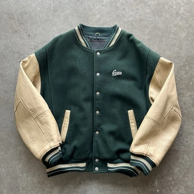 Chaqueta Universitaria Guess De Colección Cuero Verde/Beige XXL Foto 1 de 4