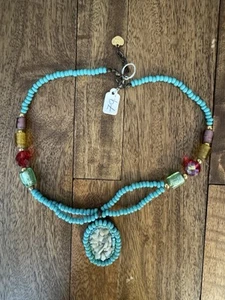 Boho Türkis Perlen Anhänger Halskette - Yil & Yula Handarbeit Israel - Bild 1 von 8